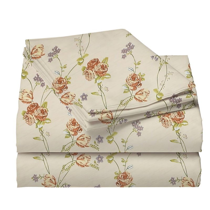 STARNSTYLE 100% Cotton Super Soft 240 Thread Count Elastic Fitted King Size Bedsheet with 2 Pillow Covers - Floral Design - Image 4
